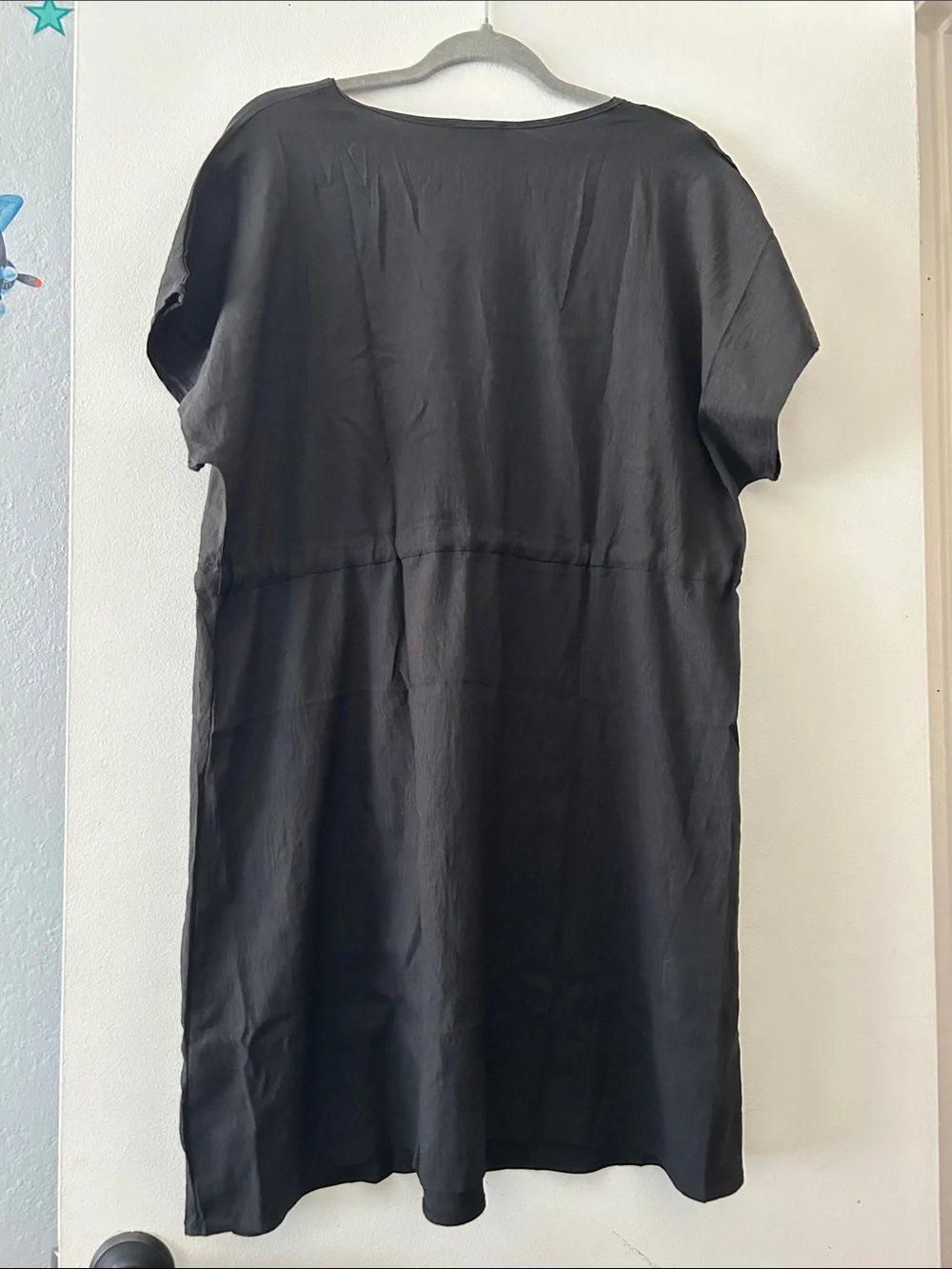 EKOUAER Black V-Neck Short Sleeve Tie-Waist Dress - Picture 3 of 3